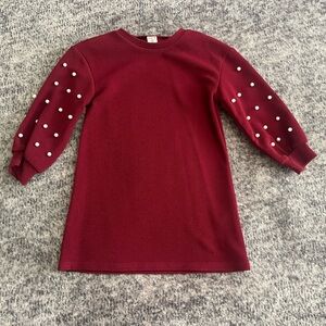 Cute Burgundy Red with Pearl Adorned Long Sleeve Dress Size 4T New